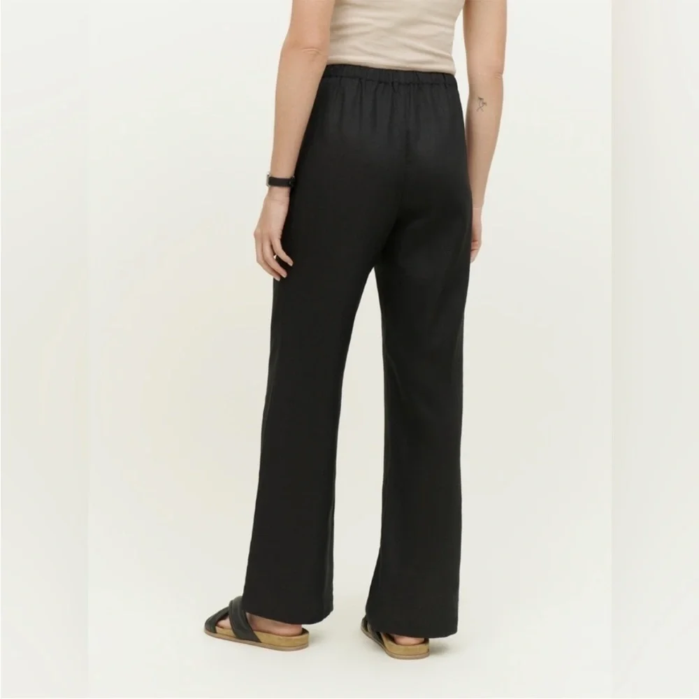 Reformation Olina 100% Linen Black Straight Leg Drawstring Trouser Pant XL